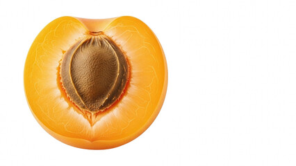 Close up of a fresh apricot cut in half showing the pit, isolated on transparent background