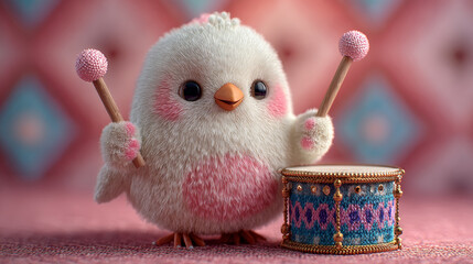 Adorable Chick Playing Drums