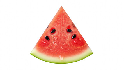 A single triangular slice of fresh, juicy red watermelon with black seeds, isolated on transparent background
