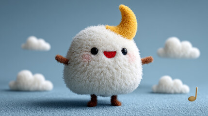 Cheerful Cloud Character with Horn