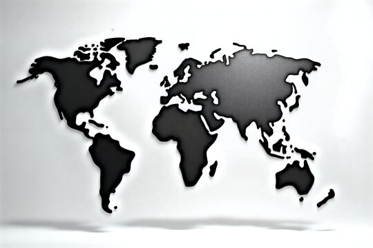 Gray world map on white background, minimalist design, clean lines, subtle shadows, modern flat style.