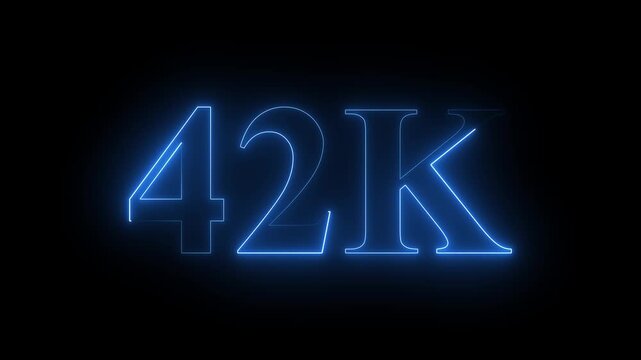 42k Neon text Ultra HD icon isolated on black background, 42K followers. 4k animation in Easy to put into any video. 
