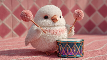 Adorable Chick Playing Drums