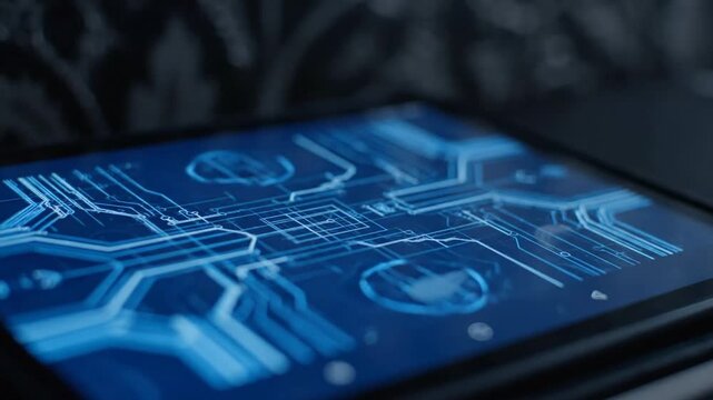 Digital tablet showing blue abstract pattern on screen display