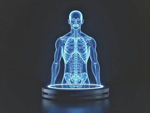 Futuristic holographic scan of human anatomy, perfect for medical research, technology concepts, and health innovations projects