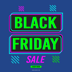 Black Friday sale background with bright neon. Modern design. Background for banner, poster, card. Vector illustration.