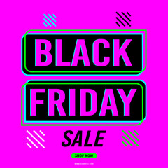 Black Friday sale background with bright neon. Modern design. Background for banners, poster, card. Vector illustration.