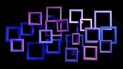 Contemporary Artwork with Colorful Frames in Various Sizes Set Against a Black Background for Modern Interior Design and Artistic Projects