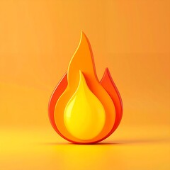 Vibrant 3D Rendered Fire Flame Icon on Orange Background.