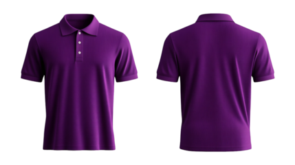 Plain Purple Polo Shirt Mockup Front and Back Views 3D Rendering on transparent background