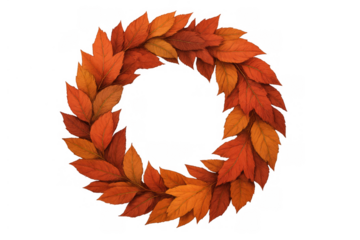 Autumn leaves forming a circular wreath, representing fall season, nature, harvest, and thanksgiving concepts