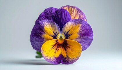 Vibrant Pansy Flower with Purple and Yellow Petals.