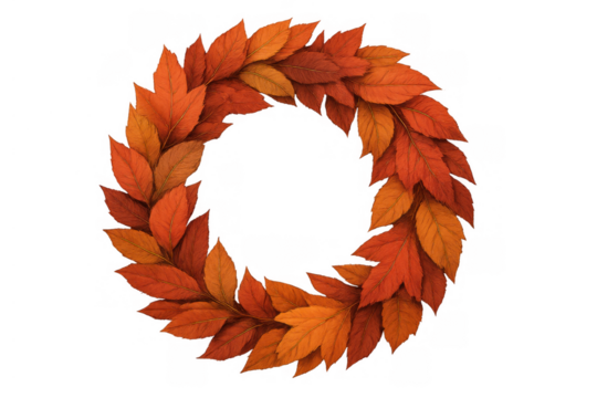 Autumn leaves forming a circular wreath, representing fall season, nature, harvest, and thanksgiving concepts
