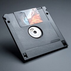 Vintage Floppy Disk on Gray Background.