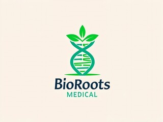 Modern bio medical logo showcasing DNA intertwined with vibrant green leaves for innovative pharmaceutical branding and eco friendly medicine
