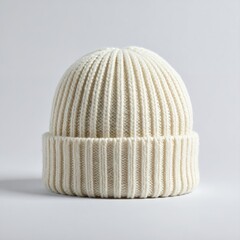 Warm White Knitted Beanie Hat for Winter Comfort and Style.