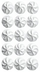 White Meringue Cookies Arranged in Rows on a Clean Background.