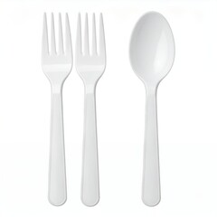 White plastic disposable forks and spoon set for picnics and parties.