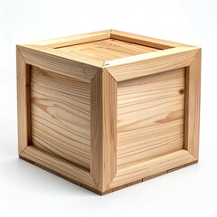 Wooden Box Isolated on White Background, Simple Storage Container.