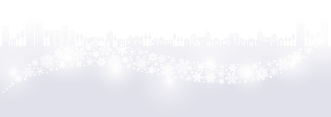 Fototapeta premium 幻想的な冬の街並みイラスト 波のような雪の結晶とイルミネーション