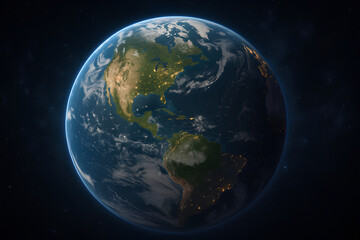 Fototapeta premium Earth from Space at Night with North and South America Visibl
