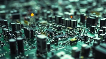 Close-up of complex electronic circuit board.