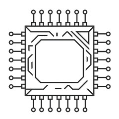 Square Microchip Icon With Multiple Pins Isolated on White Background Simple Outline Graphic Representation of Computer Component Technology and Electronics