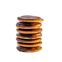 Stack Of Chocolate Covered Orange Biscuits Isolated On Black Background With Studio Lighting Highlighting Texture And Glossy Glaze