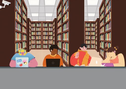 students in the library