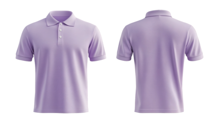 Plain Light Purple Polo Shirt Mockup Front and Back Views 3D Rendering on transparent background