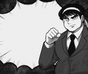 決意を固めた熱いサラリーマンのフキダシバナーイラスト