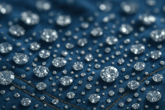 Diamonds Scattered on Blue Denim &ndash; Luxury Sparkling Fabric Texture