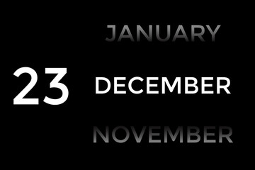 December 23 calendar with black background