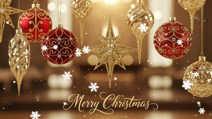 Festive christmas ornaments in red and gold with a merry christmas message for a warm holiday celebration - Powered by Adobe