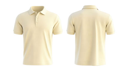 Plain Light Yellow Polo Shirt Mockup Front and Back Views 3D Rendering on transparent background