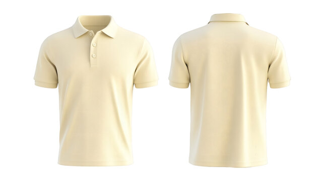 Plain Light Yellow Polo Shirt Mockup Front and Back Views 3D Rendering on transparent background