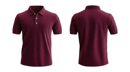 Plain Maroon Polo Shirt Mockup Front and Back Views 3D Rendering on transparent background