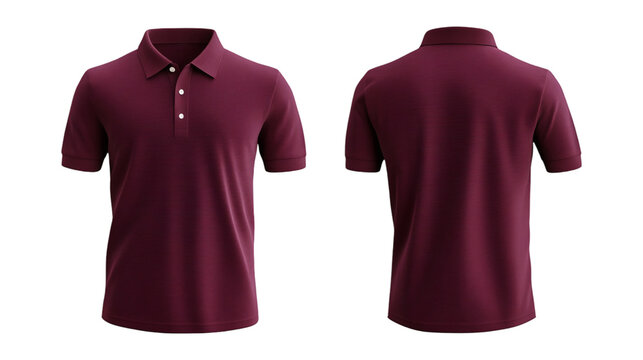 Plain Maroon Polo Shirt Mockup Front and Back Views 3D Rendering on transparent background