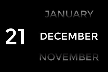 December 21 calendar with black background