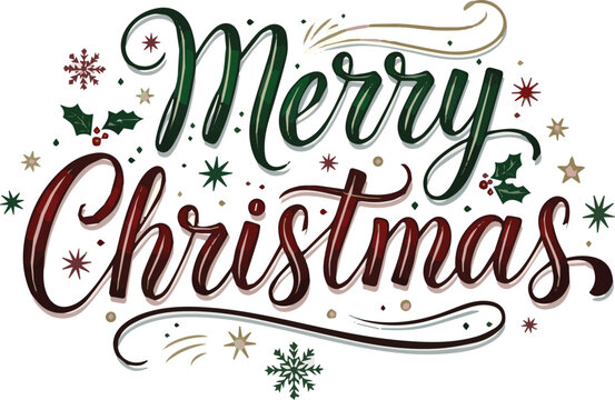 Create a Merry Christmas vector text Calligraphic Lettering Vector art illustration with white backgound