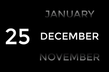 December 25 calendar with black background