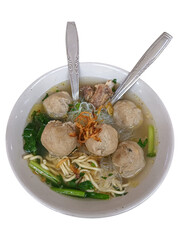 Authentic Indonesian Bakso Beef Meatball Soup with Noodles and Broth