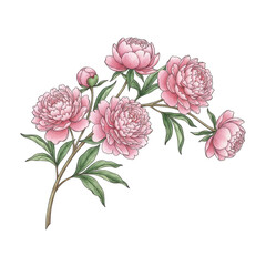 Delicate Pink Magnolia Flowers with Green Leaves and Buds Isolated on Transparent Background in High Resolution for Botanical and Floral Designs