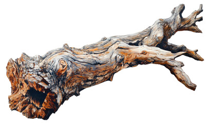 Naklejka premium Textured weathered driftwood branch with intricate grain patterns