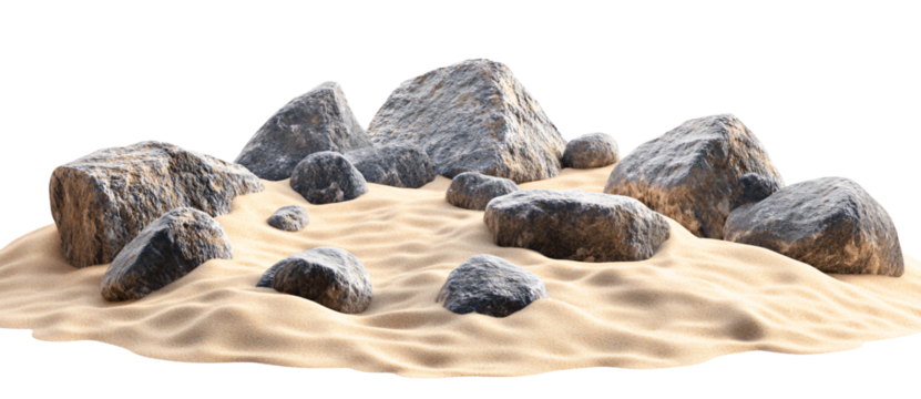Natural stone arrangement on textured sand, perfect for environmental themes