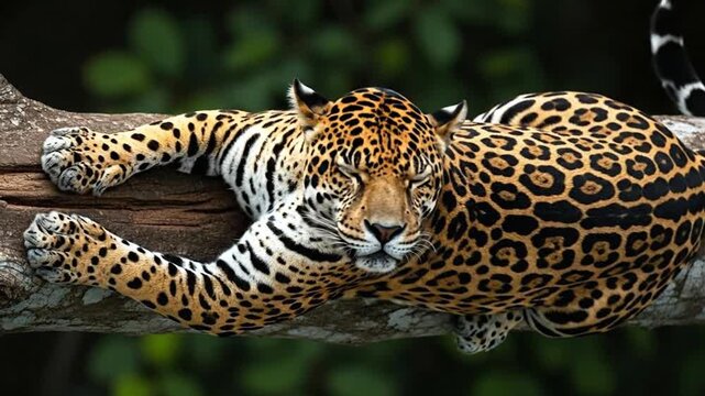 Captivating Jaguar Resting on a Fallen Tree Branch in its Natural Habitat Environment