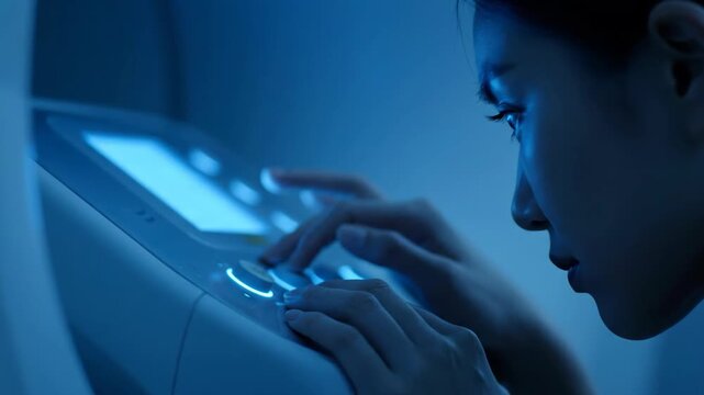 Operating medical imaging equipment with screen display in blue light