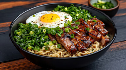 Fototapeta premium Bowl ramen pork belly egg green onion cozy savory