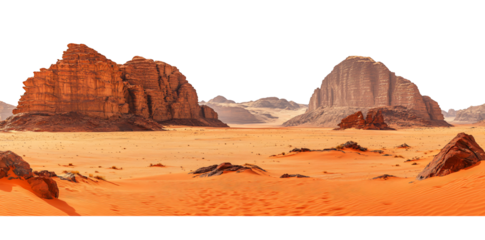 Vast desert landscape with towering sandstone cliffs and dunes
