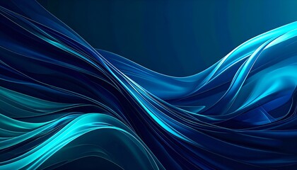 Flowing ribbons of turquoise and blue, with light play, on a dark blue gradient backdrop
